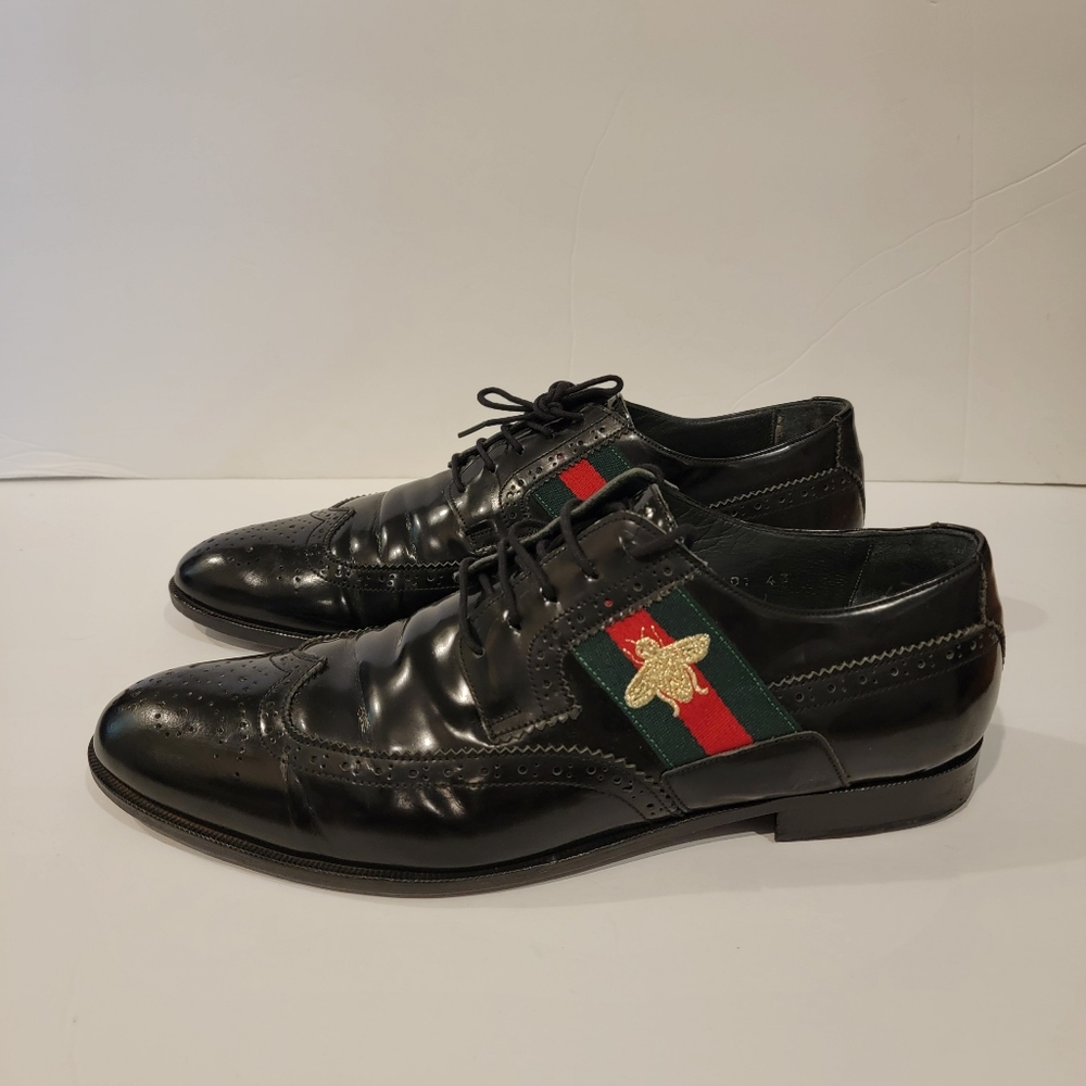 Black Leather Oxfords with Embroidered Detail